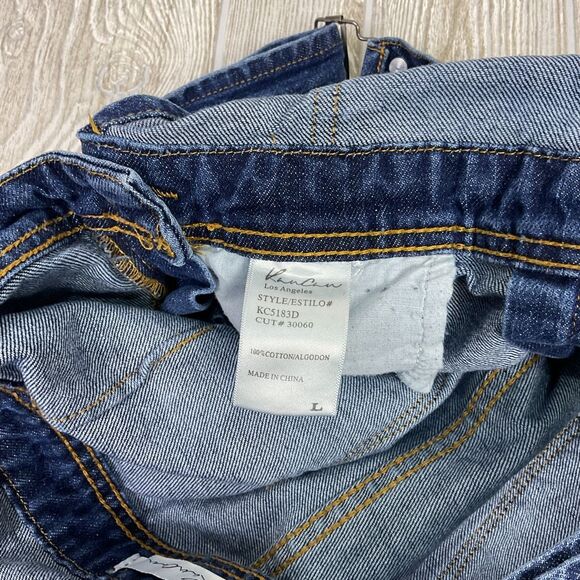 KanCan Easton Mid Rise Overall Shorts Size Large Dark Wash Distressed Pockets KC - Picture 8 of 8